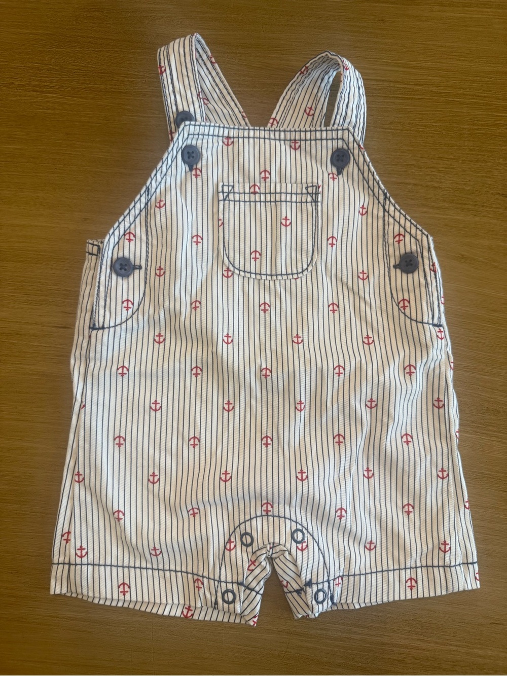 Carter's White Shortalls with Navy Pinstripes and Red Anchor Print